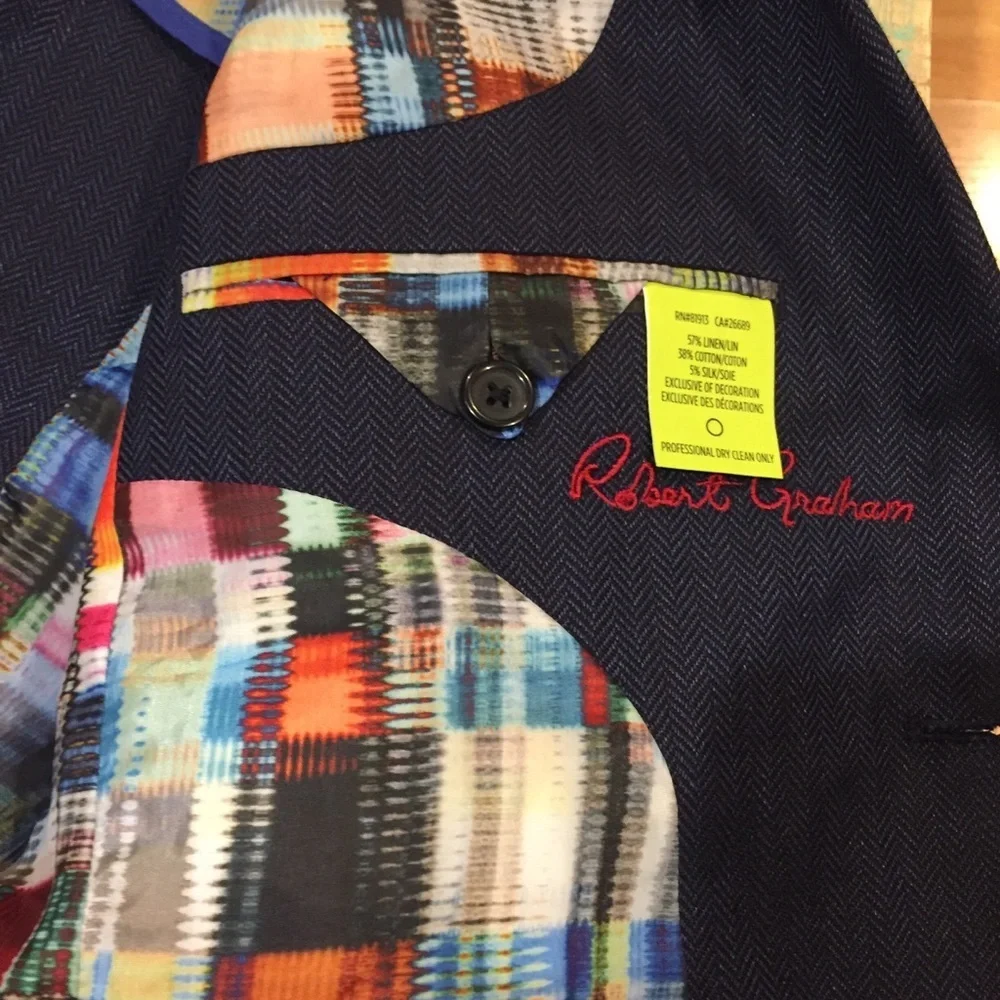 NWT Robert Graham Campbell Blazer linen navy blue